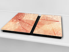 Tempered GLASS Cutting Board – Worktop saver and Pastry Board –- Glass Kitchen Board; MEASURES: SINGLE: 60 x 52 cm (23,62” x 20,47”); DOUBLE: 30 x 52 cm (11,81” x 20,47”); D34 Nature Series: Transparent orange leaves