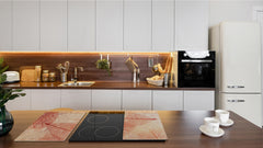 Tempered GLASS Cutting Board – Worktop saver and Pastry Board –- Glass Kitchen Board; MEASURES: SINGLE: 60 x 52 cm (23,62” x 20,47”); DOUBLE: 30 x 52 cm (11,81” x 20,47”); D34 Nature Series: Transparent orange leaves