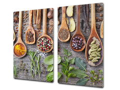 Induction Cooktop Cover –Shatter Resistant Glass Kitchen Board – Hob cover; MEASURES: SINGLE: 60 x 52 cm (23,62” x 20,47”); DOUBLE: 30 x 52 cm (11,81” x 20,47”); D38 Herbs and spices Series : Herbs and spices 1