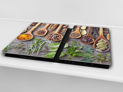 Induction Cooktop Cover –Shatter Resistant Glass Kitchen Board – Hob cover; MEASURES: SINGLE: 60 x 52 cm (23,62” x 20,47”); DOUBLE: 30 x 52 cm (11,81” x 20,47”); D38 Herbs and spices Series : Herbs and spices 1