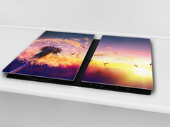 Tempered GLASS Cutting Board – Worktop saver and Pastry Board –- Glass Kitchen Board; MEASURES: SINGLE: 60 x 52 cm (23,62” x 20,47”); DOUBLE: 30 x 52 cm (11,81” x 20,47”); D34 Nature Series: Sunset dandelion