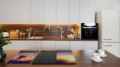 Tempered GLASS Cutting Board – Worktop saver and Pastry Board –- Glass Kitchen Board; MEASURES: SINGLE: 60 x 52 cm (23,62” x 20,47”); DOUBLE: 30 x 52 cm (11,81” x 20,47”); D34 Nature Series: Sunset dandelion