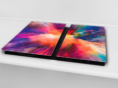 TEMPERED GLASS CHOPPING BOARD – Glass Cutting Board and Worktop Saver; MEASURES: SINGLE: 60 x 52 cm (23,62” x 20,47”); DOUBLE: 30 x 52 cm (11,81” x 20,47”); D36 Textures Series : Colours splash