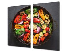 Induction Cooktop Cover –Shatter Resistant Glass Kitchen Board – Hob cover; MEASURES: SINGLE: 60 x 52 cm (23,62” x 20,47”); DOUBLE: 30 x 52 cm (11,81” x 20,47”); D38 Herbs and spices Series : Grilled vegetables