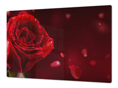 Gigantic Worktop saver and Pastry Board - Tempered GLASS Cutting Board - MEASURES: SINGLE: 80 x 52 cm; DOUBLE: 40 x 52 cm; DD44 Nature series : Romantic red rose