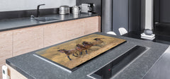 BIG KITCHEN BOARD & Induction Cooktop Cover β Glass Pastry Board β SINGLE: 80 x 52 cm (31,5β x 20,47β); DOUBLE: 40 x 52 cm (15,75β x 20,47β); DD47 Animals Series : Galloping horses