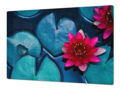 Gigantic Worktop saver and Pastry Board - Tempered GLASS Cutting Board - MEASURES: SINGLE: 80 x 52 cm; DOUBLE: 40 x 52 cm; DD44 Nature series : Pink lotus flower
