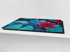 Gigantic Worktop saver and Pastry Board - Tempered GLASS Cutting Board - MEASURES: SINGLE: 80 x 52 cm; DOUBLE: 40 x 52 cm; DD44 Nature series : Pink lotus flower