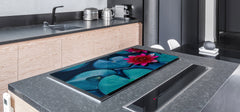 Gigantic Worktop saver and Pastry Board - Tempered GLASS Cutting Board - MEASURES: SINGLE: 80 x 52 cm; DOUBLE: 40 x 52 cm; DD44 Nature series : Pink lotus flower