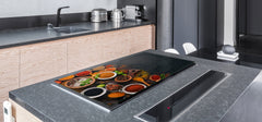 GIGANTIC CUTTING BOARD and Cooktop Cover - Glass Kitchen Board;SINGLE: 80 x 52 cm (31,5” x 20,47”); DOUBLE: 40 x 52 cm (15,75” x 20,47”); DD48 Herbs and spices Series : Colourful spices