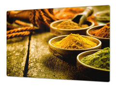 GIGANTIC CUTTING BOARD and Cooktop Cover - Glass Kitchen Board;SINGLE: 80 x 52 cm (31,5” x 20,47”); DOUBLE: 40 x 52 cm (15,75” x 20,47”); DD48 Herbs and spices Series : Curry powder