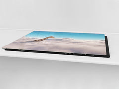 ENORMOUS Tempered GLASS Chopping Board - Induction Cooktop Cover – SINGLE: 80 x 52 cm; DOUBLE: 40 x 52 cm; DD51 : Giraffe above Clouds