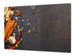 GIGANTIC CUTTING BOARD and Cooktop Cover - Glass Kitchen Board;SINGLE: 80 x 52 cm (31,5” x 20,47”); DOUBLE: 40 x 52 cm (15,75” x 20,47”); DD48 Herbs and spices Series : Cinnamon sticks