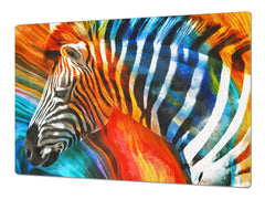 BIG KITCHEN BOARD & Induction Cooktop Cover – Glass Pastry Board – SINGLE: 80 x 52 cm (31,5” x 20,47”); DOUBLE: 40 x 52 cm (15,75” x 20,47”); DD47 Animals Series : Colourful zebra