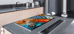 BIG KITCHEN BOARD & Induction Cooktop Cover – Glass Pastry Board – SINGLE: 80 x 52 cm (31,5” x 20,47”); DOUBLE: 40 x 52 cm (15,75” x 20,47”); DD47 Animals Series : Colourful zebra