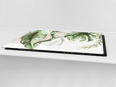 Gigantic Worktop saver and Pastry Board - Tempered GLASS Cutting Board - MEASURES: SINGLE: 80 x 52 cm; DOUBLE: 40 x 52 cm; DD44 Nature series : Tropical watercolour