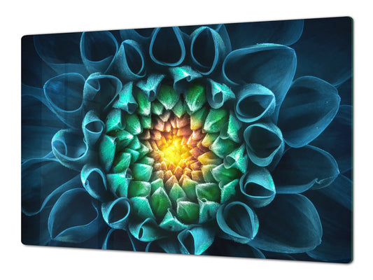 Gigantic Worktop saver and Pastry Board - Tempered GLASS Cutting Board - MEASURES: SINGLE: 80 x 52 cm; DOUBLE: 40 x 52 cm; DD44 Nature series : Blue-green flower