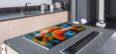 BIG KITCHEN BOARD & Induction Cooktop Cover – Glass Pastry Board – SINGLE: 80 x 52 cm (31,5” x 20,47”); DOUBLE: 40 x 52 cm (15,75” x 20,47”); DD47 Animals Series : Colourful flamingos