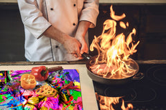 BIG KITCHEN BOARD & Induction Cooktop Cover – Glass Pastry Board – SINGLE: 80 x 52 cm (31,5” x 20,47”); DOUBLE: 40 x 52 cm (15,75” x 20,47”); DD47 Animals Series : Colourful lion