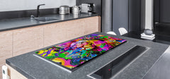 BIG KITCHEN BOARD & Induction Cooktop Cover – Glass Pastry Board – SINGLE: 80 x 52 cm (31,5” x 20,47”); DOUBLE: 40 x 52 cm (15,75” x 20,47”); DD47 Animals Series : Colourful lion