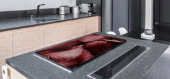 HUGE TEMPERED GLASS COOKTOP COVER β Glass Cutting Board and Worktop Saver β SINGLE: 80 x 52 cm (31,5β x 20,47β); DOUBLE: 40 x 52 cm (15,75β x 20,47β); DD46 Textures Series : White and red feathers