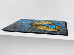 BIG KITCHEN BOARD & Induction Cooktop Cover – Glass Pastry Board – SINGLE: 80 x 52 cm (31,5” x 20,47”); DOUBLE: 40 x 52 cm (15,75” x 20,47”); DD47 Animals Series : Tropical butterfly 1
