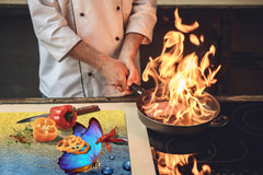 BIG KITCHEN BOARD & Induction Cooktop Cover β Glass Pastry Board β SINGLE: 80 x 52 cm (31,5β x 20,47β); DOUBLE: 40 x 52 cm (15,75β x 20,47β); DD47 Animals Series : Tropical butterfly 2