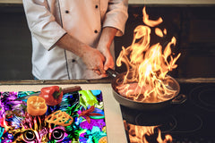 BIG KITCHEN BOARD & Induction Cooktop Cover – Glass Pastry Board – SINGLE: 80 x 52 cm (31,5” x 20,47”); DOUBLE: 40 x 52 cm (15,75” x 20,47”); DD47 Animals Series : Colourful cat