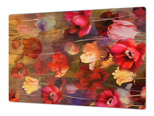 Gigantic Worktop saver and Pastry Board - Tempered GLASS Cutting Board - MEASURES: SINGLE: 80 x 52 cm; DOUBLE: 40 x 52 cm; DD44 Nature series : Horizontal flowers