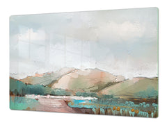 SPECIAL ORDER FOR Carol Wallace | GIGANTIC CUTTING BOARD and Cooktop Cover - Glass Kitchen Board; SINGLE: 96 x 65 cm DD42 Paintings Series: Delicate landscape