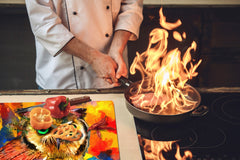 BIG KITCHEN BOARD & Induction Cooktop Cover – Glass Pastry Board – SINGLE: 80 x 52 cm (31,5” x 20,47”); DOUBLE: 40 x 52 cm (15,75” x 20,47”); DD47 Animals Series : Colourful owl