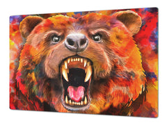 BIG KITCHEN BOARD & Induction Cooktop Cover – Glass Pastry Board – SINGLE: 80 x 52 cm (31,5” x 20,47”); DOUBLE: 40 x 52 cm (15,75” x 20,47”); DD47 Animals Series : Colourful bear