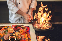 BIG KITCHEN BOARD & Induction Cooktop Cover – Glass Pastry Board – SINGLE: 80 x 52 cm (31,5” x 20,47”); DOUBLE: 40 x 52 cm (15,75” x 20,47”); DD47 Animals Series : Colourful bear