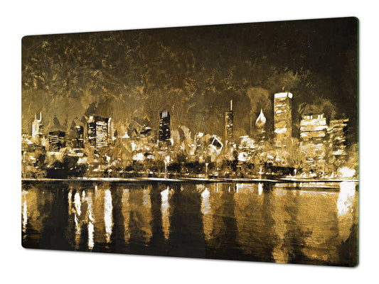 ENORMOUS Tempered GLASS Chopping Board - Induction Cooktop Cover – SINGLE: 80 x 52 cm; DOUBLE: 40 x 52 cm; DD53 : Golden City Landscape