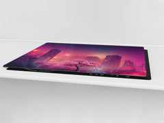 ENORMOUS Tempered GLASS Chopping Board - Induction Cooktop Cover – SINGLE: 80 x 52 cm; DOUBLE: 40 x 52 cm; DD52a : Urban Cherry Tree