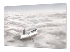 ENORMOUS Tempered GLASS Chopping Board - Induction Cooktop Cover – SINGLE: 80 x 52 cm; DOUBLE: 40 x 52 cm; DD51 : Cloud Sailing