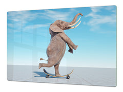 ENORMOUS Tempered GLASS Chopping Board - Induction Cooktop Cover – SINGLE: 80 x 52 cm; DOUBLE: 40 x 52 cm; DD51 : Surreal skateboarding