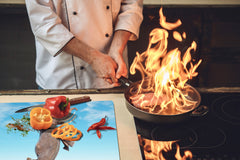 ENORMOUS Tempered GLASS Chopping Board - Induction Cooktop Cover – SINGLE: 80 x 52 cm; DOUBLE: 40 x 52 cm; DD51 : Surreal skateboarding