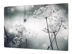 ENORMOUS Tempered GLASS Chopping Board - Induction Cooktop Cover – SINGLE: 80 x 52 cm; DOUBLE: 40 x 52 cm; DD51 : Winter Flower Scene