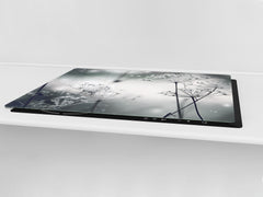 ENORMOUS Tempered GLASS Chopping Board - Induction Cooktop Cover – SINGLE: 80 x 52 cm; DOUBLE: 40 x 52 cm; DD51 : Winter Flower Scene