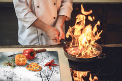 ENORMOUS Tempered GLASS Chopping Board - Induction Cooktop Cover – SINGLE: 80 x 52 cm; DOUBLE: 40 x 52 cm; DD51 : Winter Flower Scene