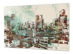 ENORMOUS Tempered GLASS Chopping Board - Induction Cooktop Cover – SINGLE: 80 x 52 cm; DOUBLE: 40 x 52 cm; DD49 Miscellaneous series : Abstract cityscape 2
