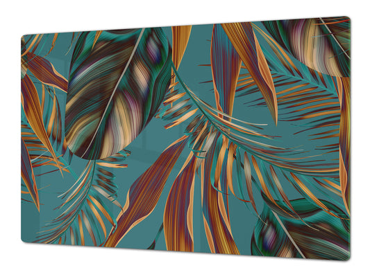 HUGE TEMPERED GLASS COOKTOP COVER – Glass Cutting Board and Worktop Saver – SINGLE: 80 x 52 cm (31,5” x 20,47”); DOUBLE: 40 x 52 cm (15,75” x 20,47”); DD46 Textures Series : Tropical wallpaper 1