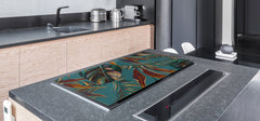 HUGE TEMPERED GLASS COOKTOP COVER – Glass Cutting Board and Worktop Saver – SINGLE: 80 x 52 cm (31,5” x 20,47”); DOUBLE: 40 x 52 cm (15,75” x 20,47”); DD46 Textures Series : Tropical wallpaper 1