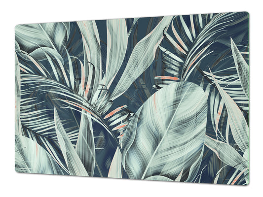 HUGE TEMPERED GLASS COOKTOP COVER – Glass Cutting Board and Worktop Saver – SINGLE: 80 x 52 cm (31,5” x 20,47”); DOUBLE: 40 x 52 cm (15,75” x 20,47”); DD46 Textures Series : Tropical wallpaper 2