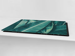 Gigantic Worktop saver and Pastry Board - Tempered GLASS Cutting Board - MEASURES: SINGLE: 80 x 52 cm; DOUBLE: 40 x 52 cm; DD44 Nature series : Tropical leaves texture