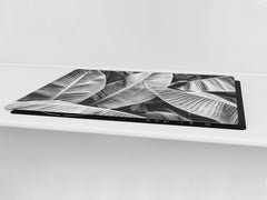Gigantic Worktop saver and Pastry Board - Tempered GLASS Cutting Board - MEASURES: SINGLE: 80 x 52 cm; DOUBLE: 40 x 52 cm; DD44 Nature series : Black and white banana leaves