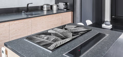 Gigantic Worktop saver and Pastry Board - Tempered GLASS Cutting Board - MEASURES: SINGLE: 80 x 52 cm; DOUBLE: 40 x 52 cm; DD44 Nature series : Black and white banana leaves