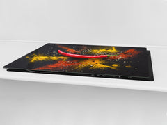 GIGANTIC CUTTING BOARD and Cooktop Cover - Glass Kitchen Board;SINGLE: 80 x 52 cm (31,5” x 20,47”); DOUBLE: 40 x 52 cm (15,75” x 20,47”); DD48 Herbs and spices Series : Chilli pepper