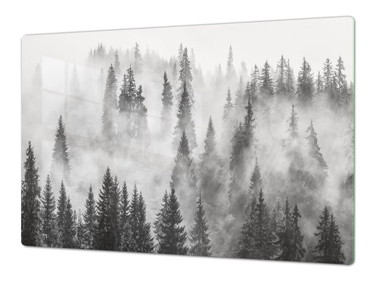 ENORMOUS Tempered GLASS Chopping Board - Induction Cooktop Cover – SINGLE: 80 x 52 cm; DOUBLE: 40 x 52 cm; DD49 Miscellaneous series : Foggy forest